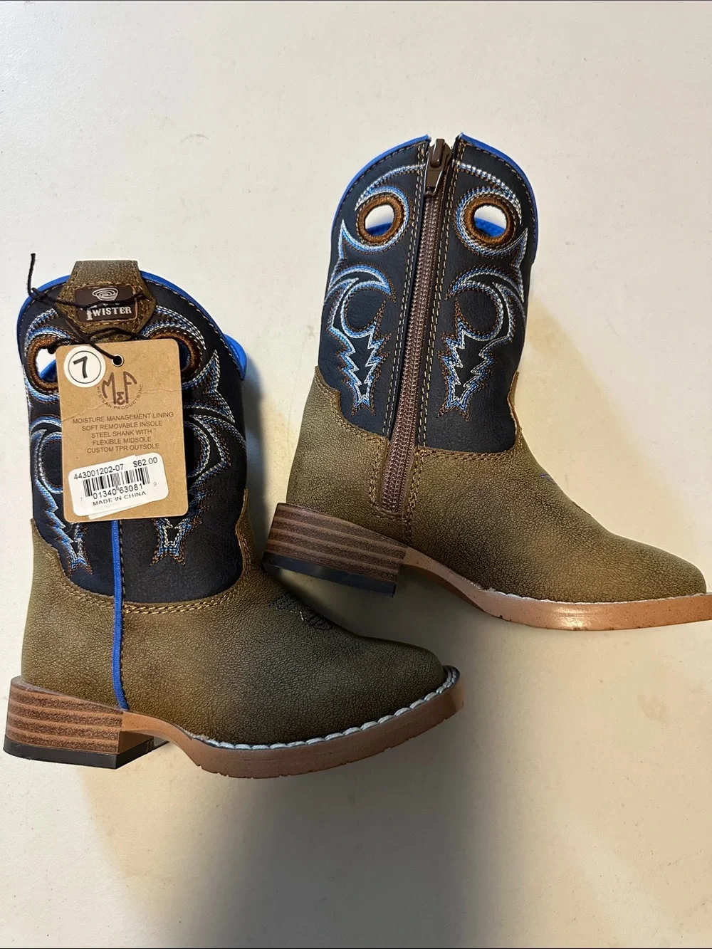 Twister Kids Two-Tone Cowboy Boots - Olive and Black with Blue Trim